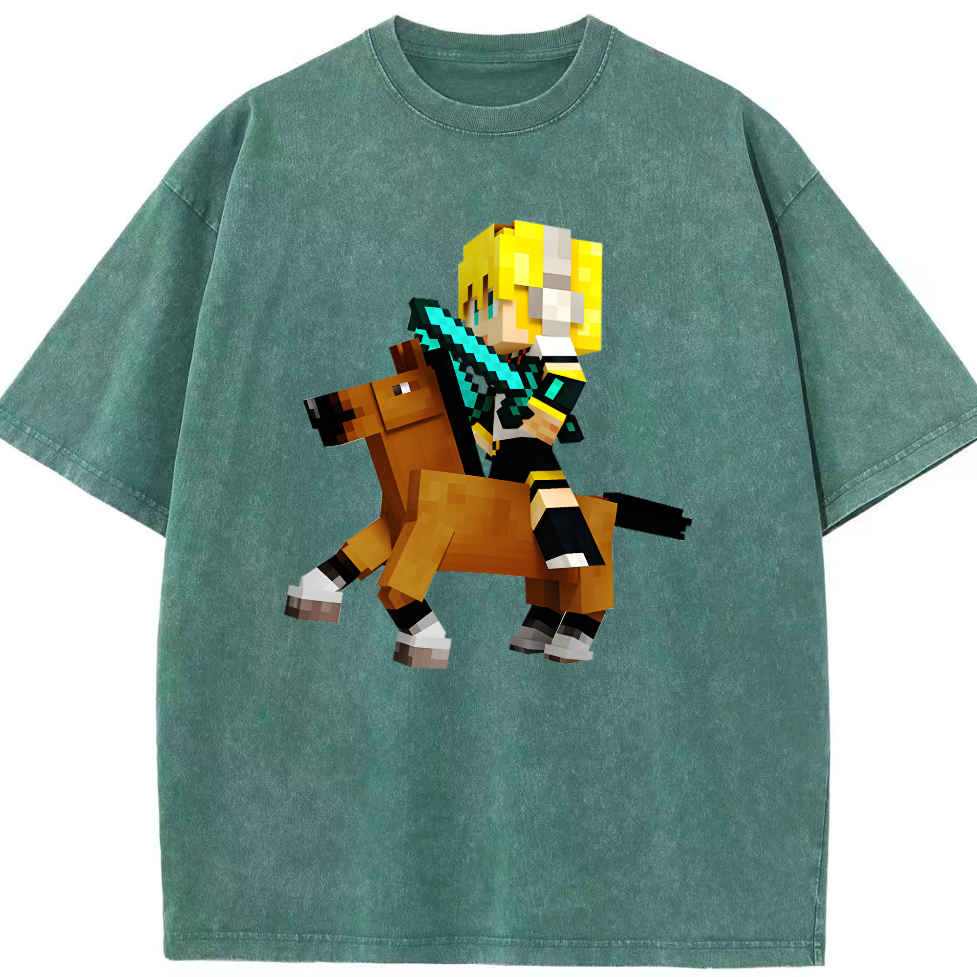 （画像用） マインクラフト ブロックの世界 Minecraft MC Block world 綿100% ヴィンテージ風 半袖Tシャツ（フロントプリント）